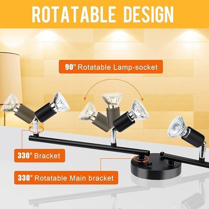Ceiling Lights: Kitchen Lights,Ceiling Lighting Kits, Swivelling Ceiling Spotlight for Bedroom, Kitchen and Living Room(GU10 LED Bulbs not Included) (4 Way Black)
