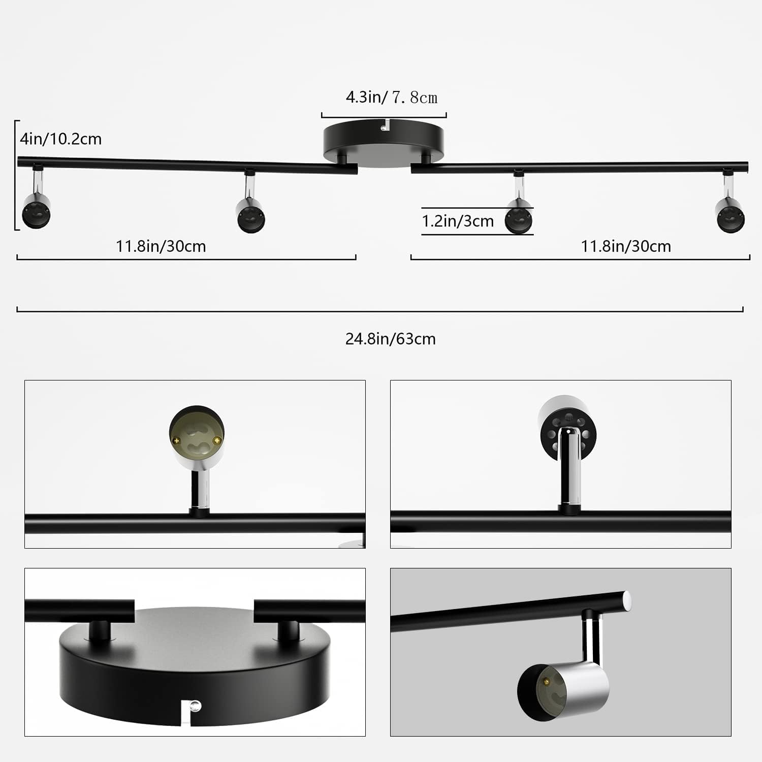 Ceiling Lights: Kitchen Lights,Ceiling Lighting Kits, Swivelling Ceiling Spotlight for Bedroom, Kitchen and Living Room(GU10 LED Bulbs not Included) (4 Way Black)
