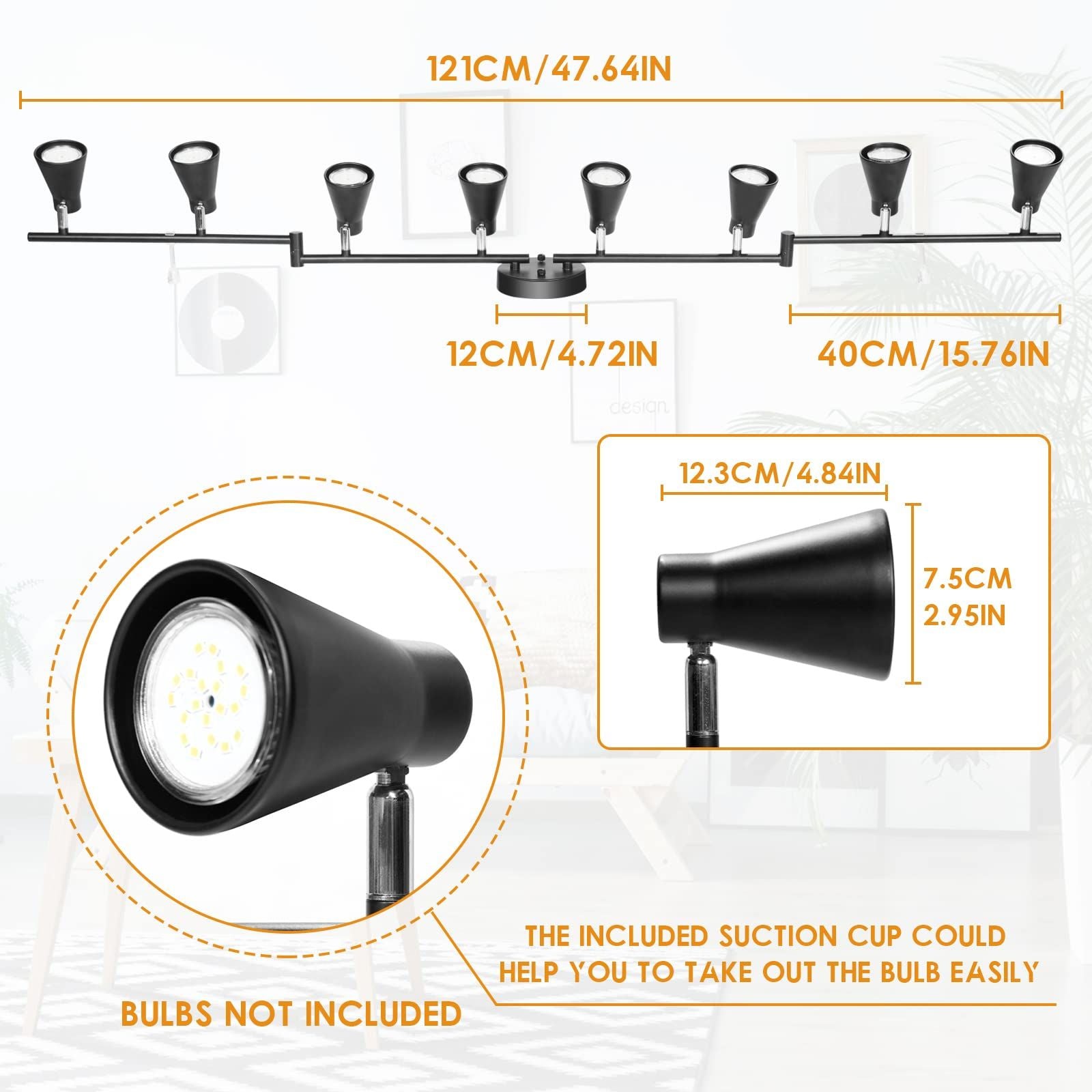 Flexible Track Lighting Fixture, Foldable Ceiling Spot Light with Adjustable 8 Light Heads, GU10 Track Light Kit for Kitchen Bedroom Living Room Matte Black (Bulbs Not Included)