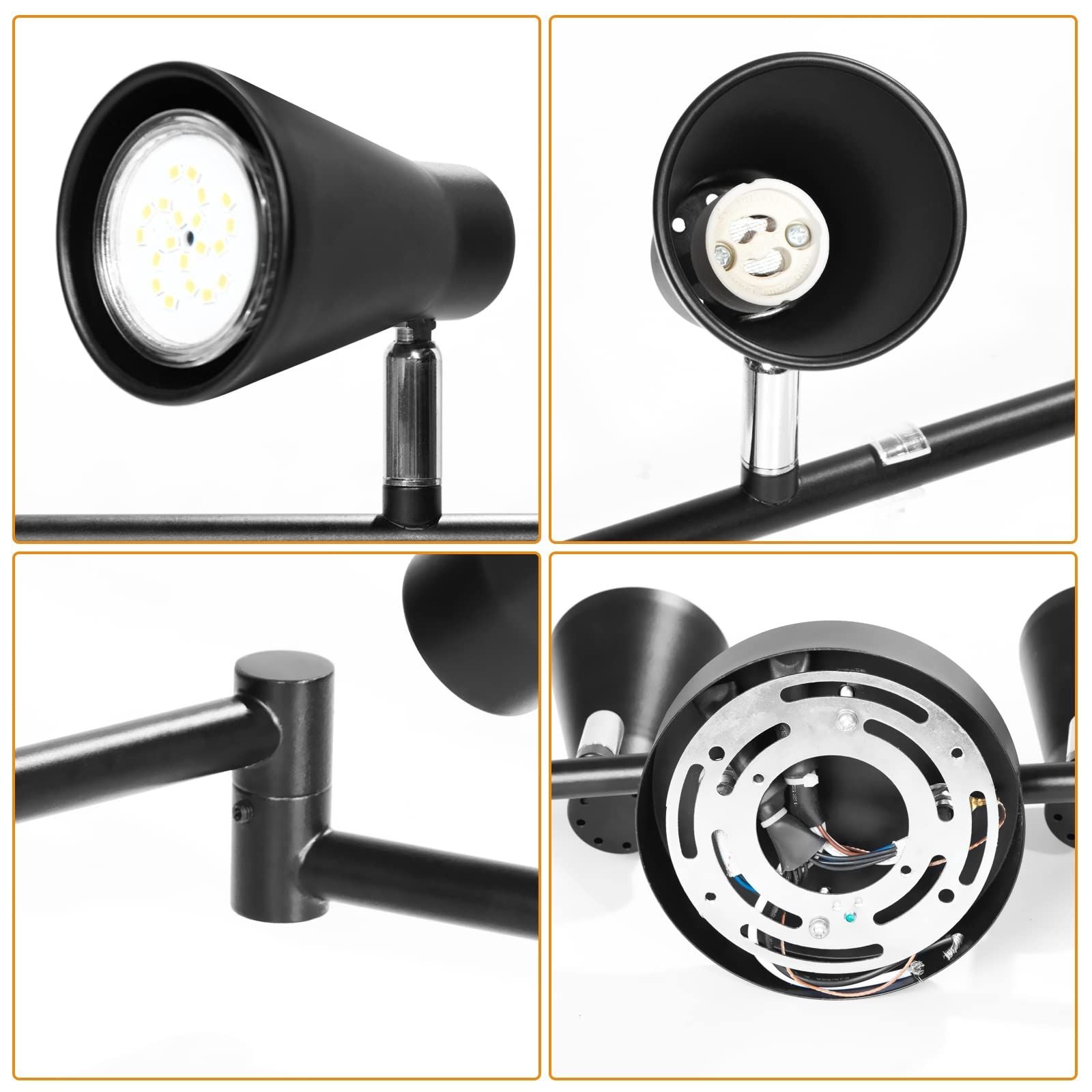 Flexible Track Lighting Fixture, Foldable Ceiling Spot Light with Adjustable 8 Light Heads, GU10 Track Light Kit for Kitchen Bedroom Living Room Matte Black (Bulbs Not Included)
