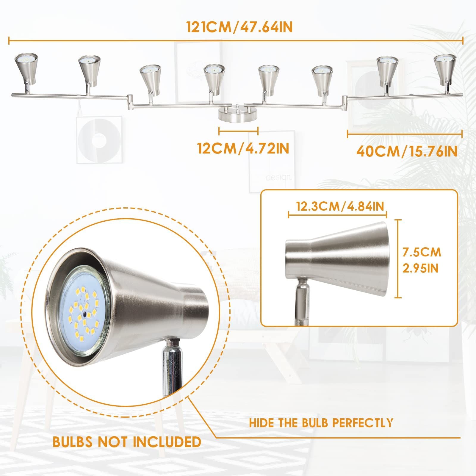 LED 8 Light Track Lighting Fixture Flexible, Adjustable Ceiling Spot Light with GU10 Track Light Head, Accent Lighting Foldable Swing Arm Brushed Nickel(Bulbs Not Included)