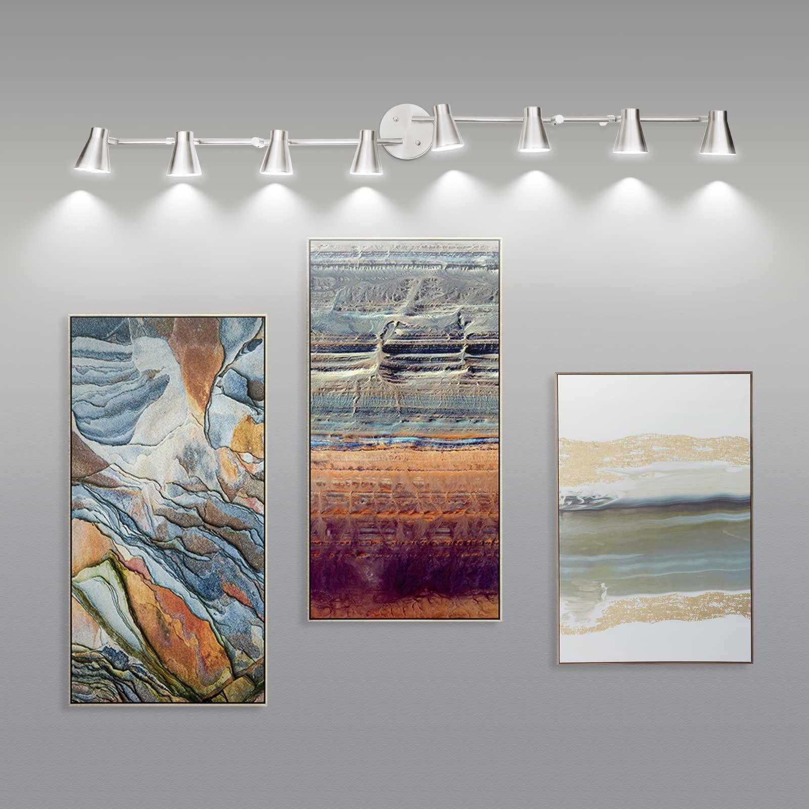 LED 8 Light Track Lighting Fixture Flexible, Adjustable Ceiling Spot Light with GU10 Track Light Head, Accent Lighting Foldable Swing Arm Brushed Nickel(Bulbs Not Included)