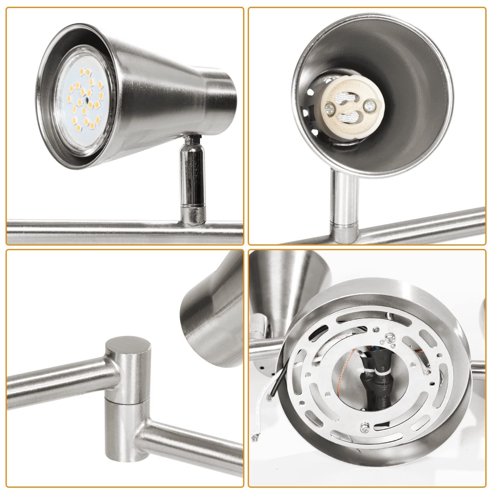 LED 8 Light Track Lighting Fixture Flexible, Adjustable Ceiling Spot Light with GU10 Track Light Head, Accent Lighting Foldable Swing Arm Brushed Nickel(Bulbs Not Included)