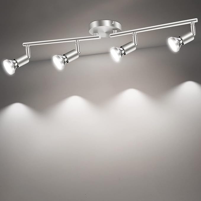Ceiling Lights: LED Ceiling Light,4 Way Rotatable Spot Lights for Ceiling,Flexible Ceiling Lights for Bedroom,Living Room, Black Nickel with Protectiv Bulb Trims(Gu10 Bulbs Not Included)