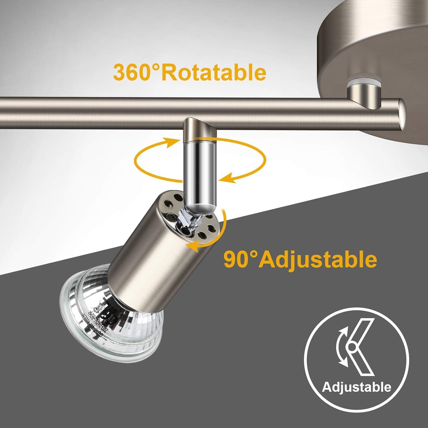 Ceiling Lights: LED Ceiling Light,4 Way Rotatable Spot Lights for Ceiling,Flexible Ceiling Lights for Bedroom,Living Room, Black Nickel with Protectiv Bulb Trims(Gu10 Bulbs Not Included)