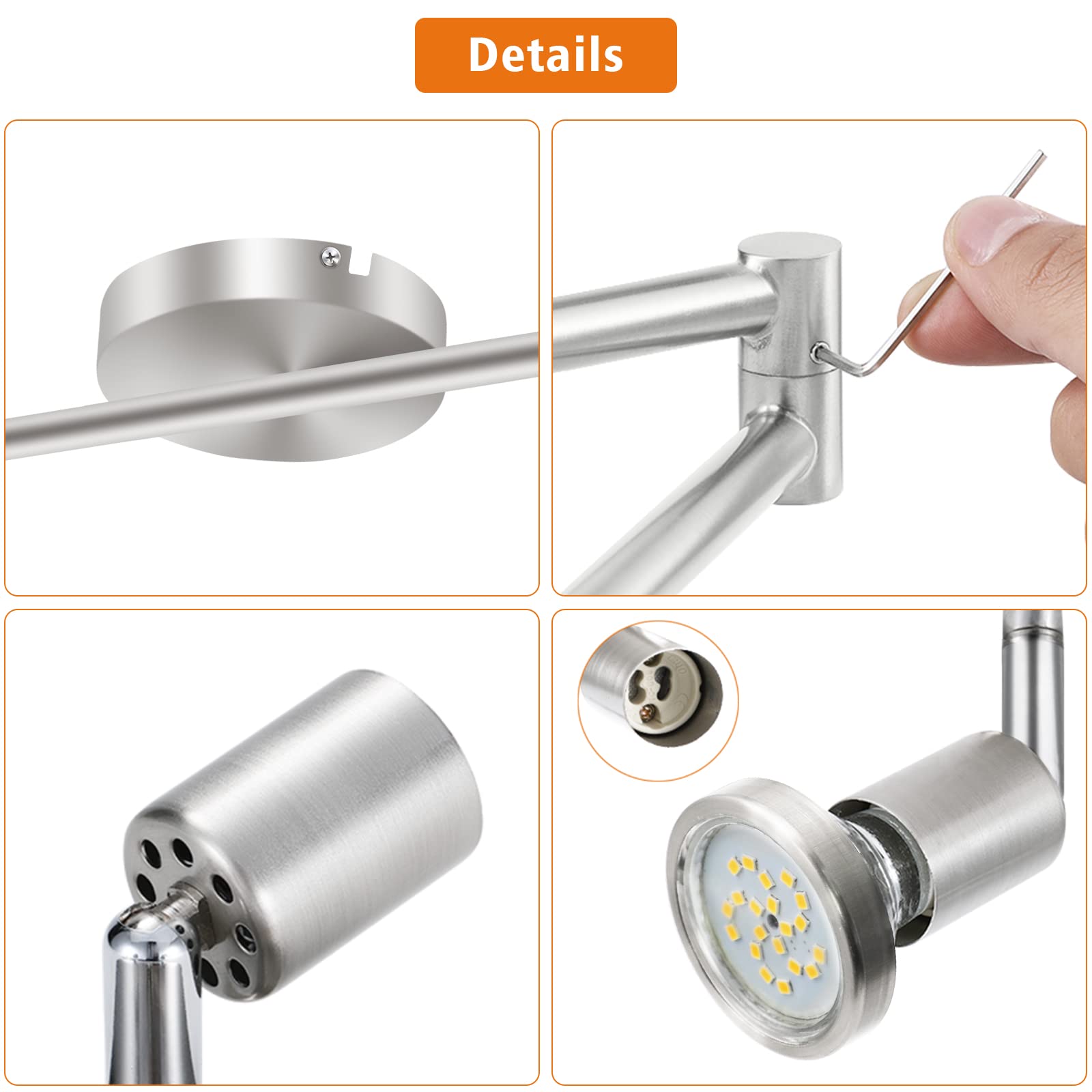 Ceiling Lights: LED Ceiling Light 6 Way Rotatable Spot Lights for Ceiling,Flexible Ceiling Lights for Bedroom,Living Room,Nickel with Protectiv Bulb Trims(Gu10 Bulbs Not Included)