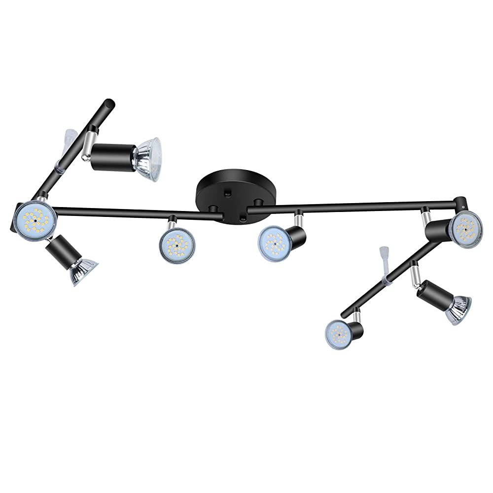 Black Track Lighting Fixture Ceiling, LED Flexible Track Lights with Swing Arm, 8-Light Directional Black Flush Mount Ceiling Spotlight for Kitchen, Living Room (GU10 Bulbs NOT Included)