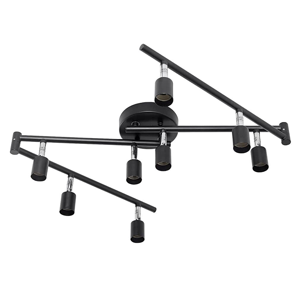 Black Track Lighting Fixture Ceiling, LED Flexible Track Lights with Swing Arm, 8-Light Directional Black Flush Mount Ceiling Spotlight for Kitchen, Living Room (GU10 Bulbs NOT Included)