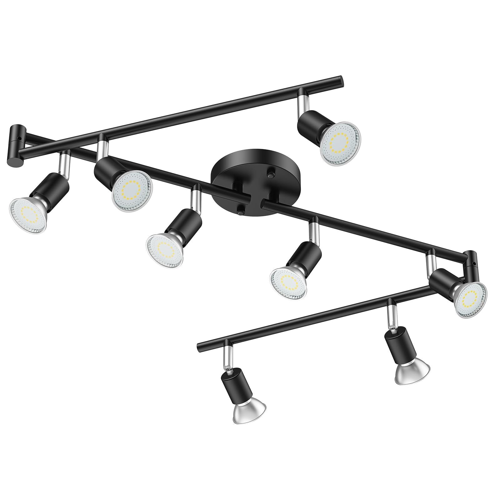 Black Track Lighting Fixture Ceiling, LED Flexible Track Lights with Swing Arm, 8-Light Directional Black Flush Mount Ceiling Spotlight for Kitchen, Living Room (GU10 Bulbs NOT Included)