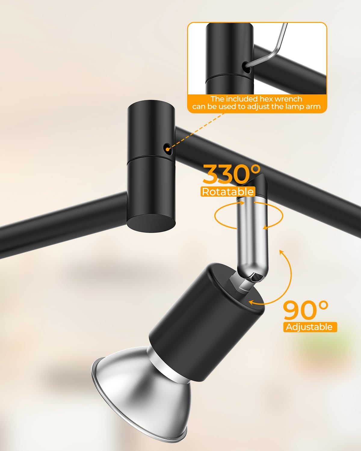 Black Track Lighting Fixture Ceiling, LED Flexible Track Lights with Swing Arm, 8-Light Directional Black Flush Mount Ceiling Spotlight for Kitchen, Living Room (GU10 Bulbs NOT Included)