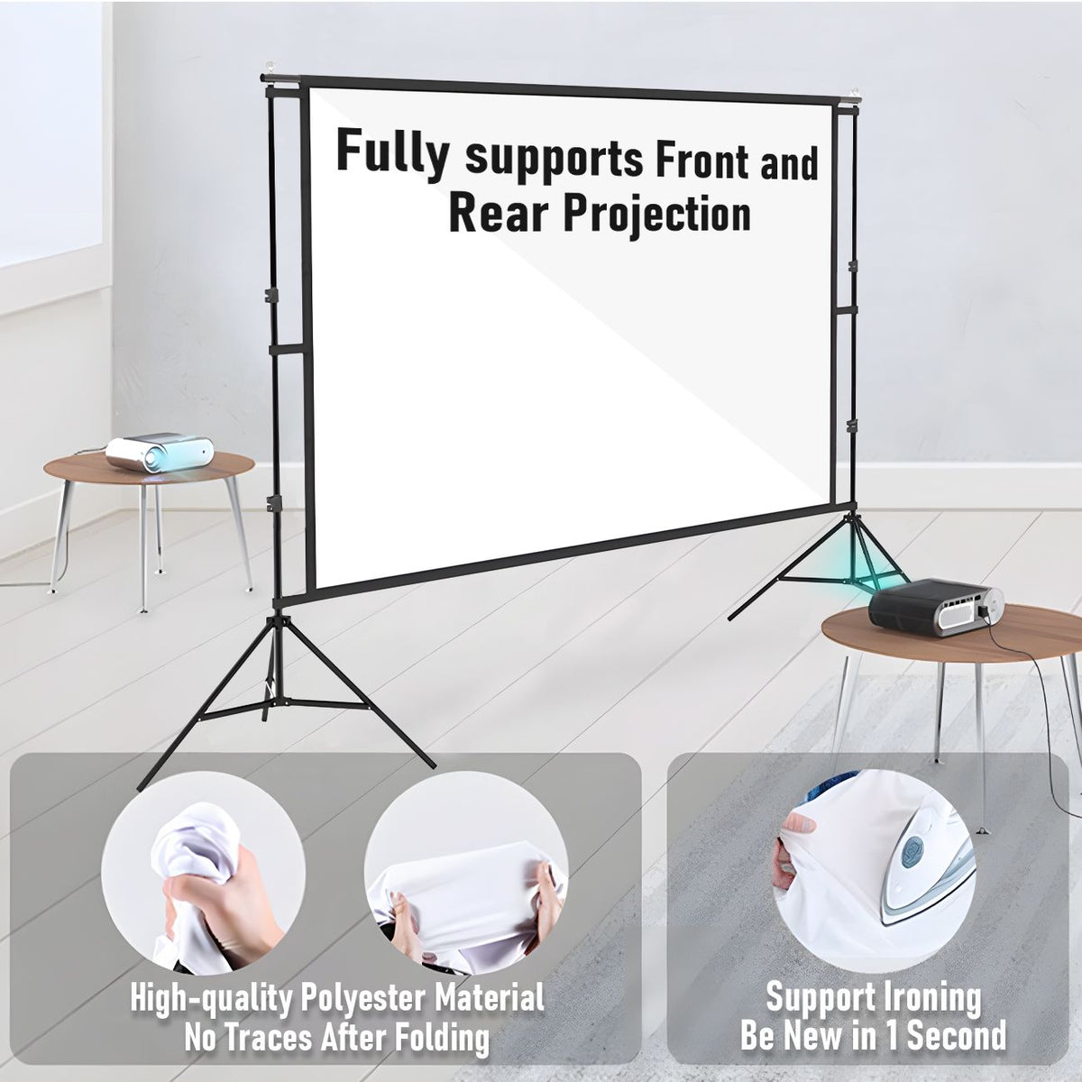 120 Inch Projector Screen with Stand & Carry Bag, 16:9 Foldable Movie Screen, 4K HD Compatible, Indoor & Outdoor Home Theatre