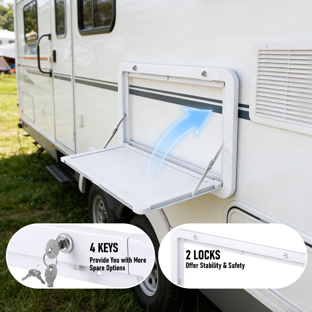 Heavy Duty Folding Caravan Table 800 x 450mm – Full Metal Frame, Lockable, 50kg Max Capacity, White