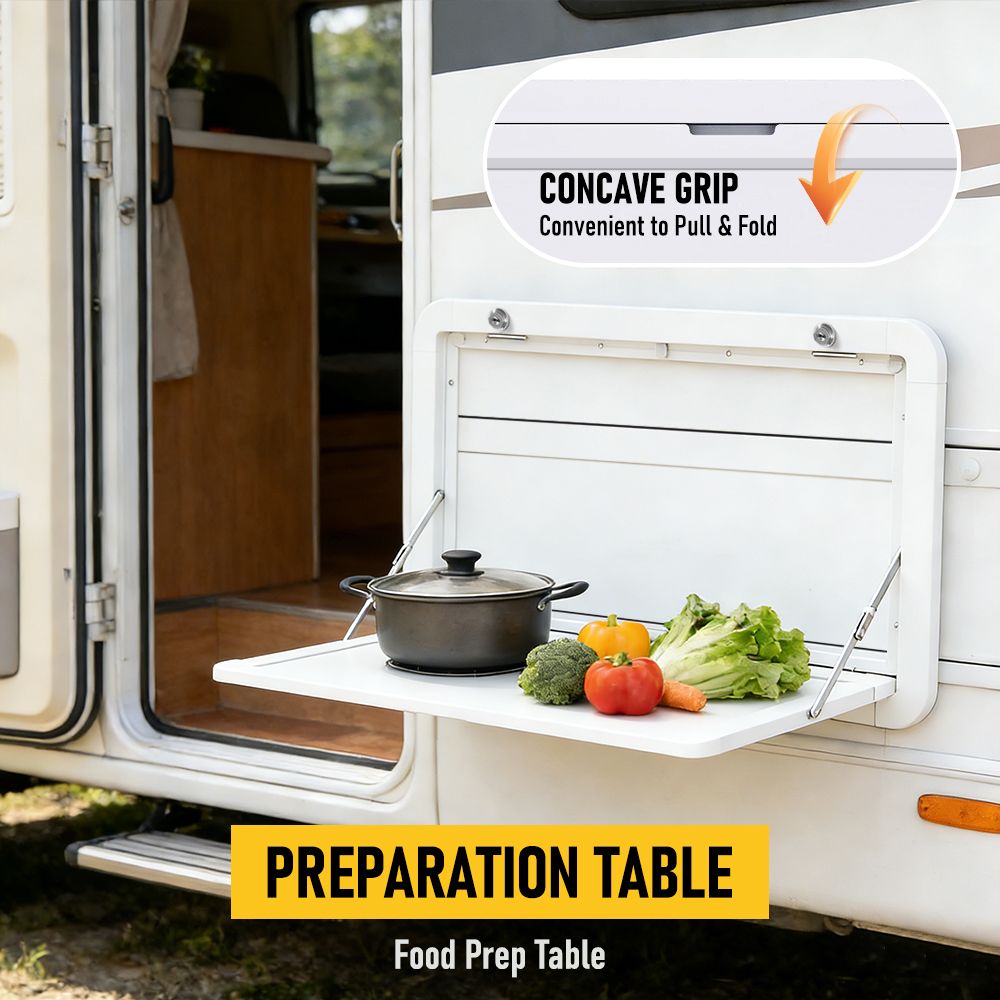 Heavy Duty Folding Caravan Table 800 x 450mm – Full Metal Frame, Lockable, 50kg Max Capacity, White
