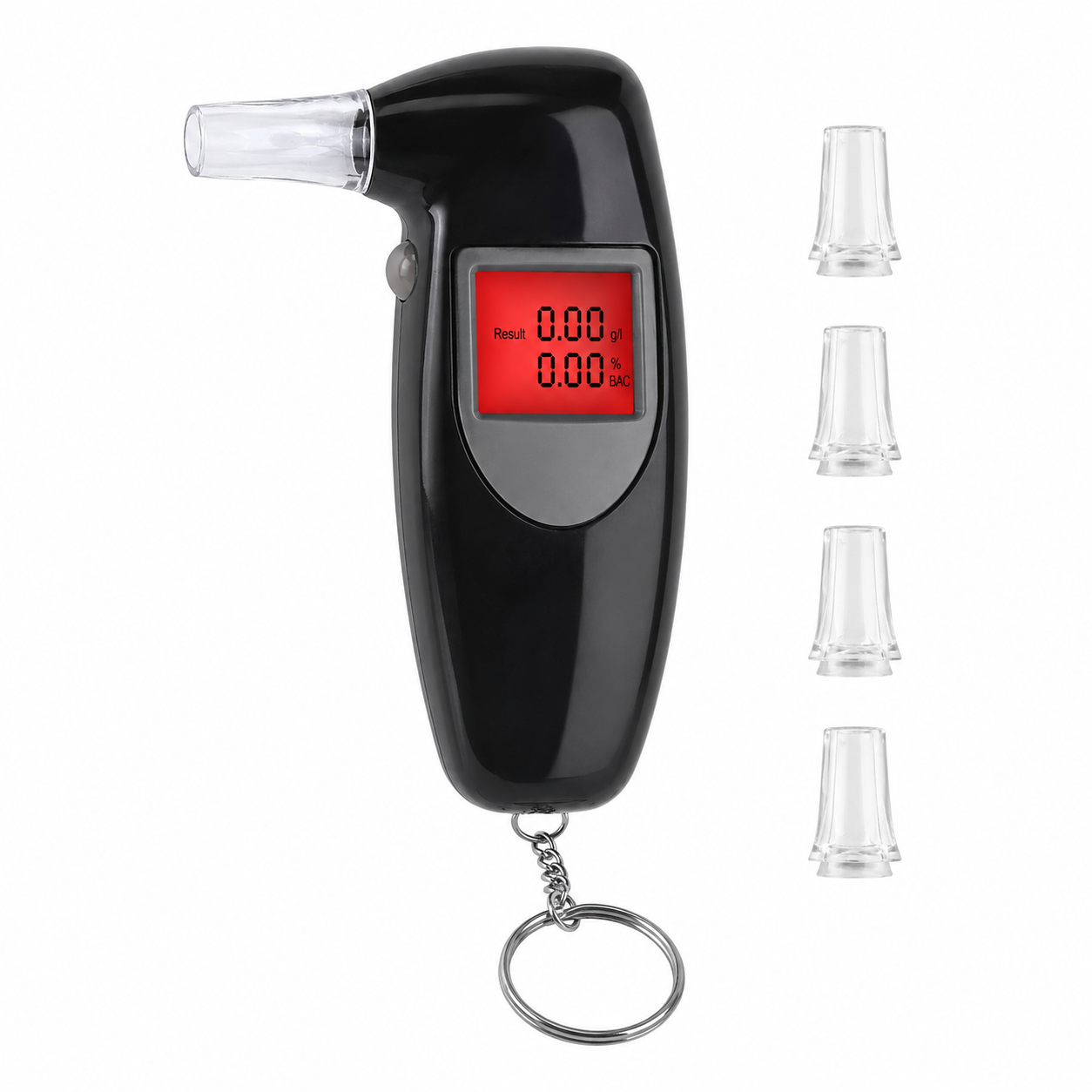 Digital Breathalyser Alcohol Tester LCD 118x70x28mm 4 Mouthpieces Semiconductor Sensor Auto-Off Keychain Portable
