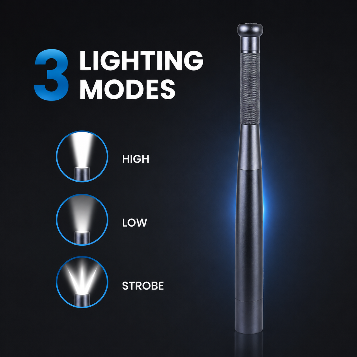 35cm Aluminium LED Torch Flashlight with High Low Strobe Modes, AA Batteries Included, Lightweight Camping Emergency Safety Light – Gunmetal