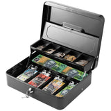 Lockable Cash Box with Coin Tray – Durable Metal Money Box with Key Lock for Bills & Change – Black