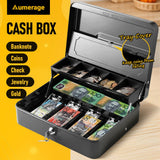 Lockable Cash Box with Coin Tray – Durable Metal Money Box with Key Lock for Bills & Change – Blue