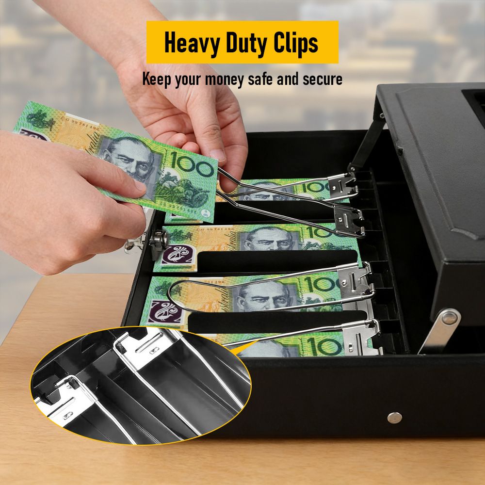 Lockable Cash Box with Coin Tray â€“ Durable Metal Money Box with Key Lock for Bills & Change â€“ Blue