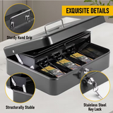 Portable Heavy-Duty Metal Cash Box with Key Lock & Security Cable Lock Suitable for Small Business