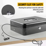 Portable Heavy-Duty Metal Cash Box with Key Lock & Security Cable Lock Suitable for Small Business