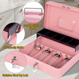 Cash Box With Security Locker And Security Cable, Money Box/Cash Tin With Money Tray For Saving Organizer-Pink