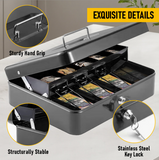Cash Box With Security Locker And Security Cable, Money Box/Cash Tin With Money Tray For Saving Organizer-White