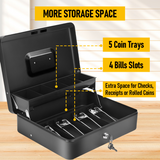 Cash Box With Security Locker And Security Cable, Money Box/Cash Tin With Money Tray For Saving Organizer-White