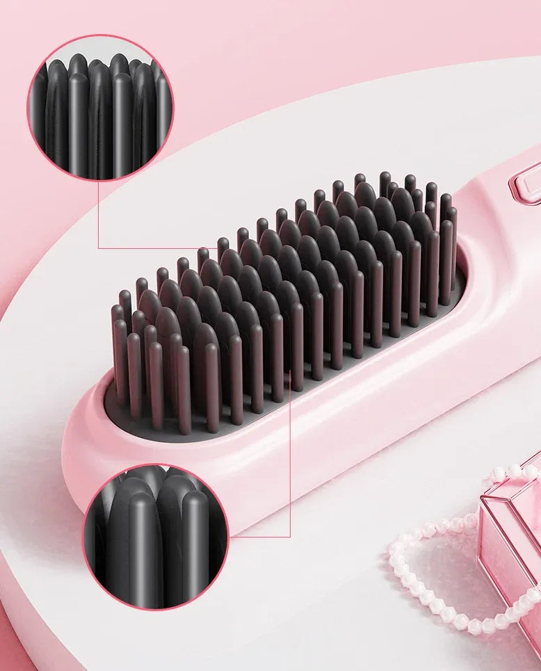 Cordless Hair Straightener Brush Portable Mini Ionic Straightening Comb 4000mAh-Black