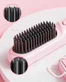 Cordless Hair Straightener Brush Portable Mini Ionic Straightening Comb 4000mAh-Pink