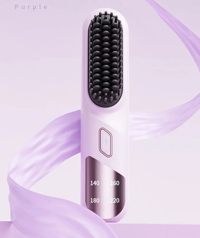 Cordless Hair Straightener Brush Portable Mini Ionic Straightening Comb 4000mAh-Purple