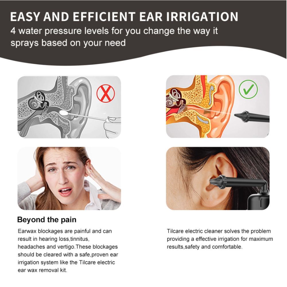 Water Powered Ear Cleaner Electric Triple Jet Stream 3 Pressure Water Resistant