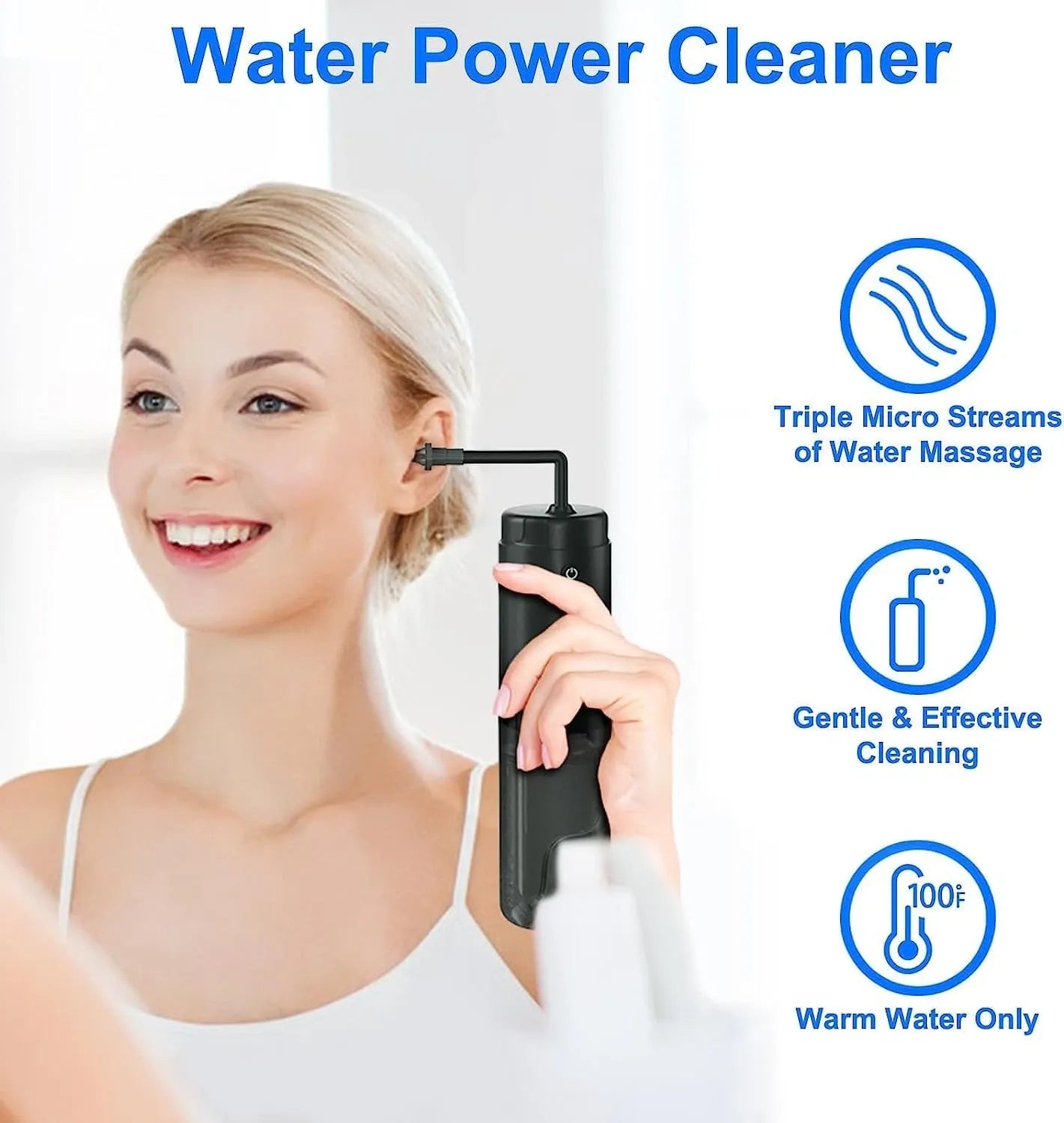 Water Powered Ear Cleaner Electric Triple Jet Stream 3 Pressure Water Resistant