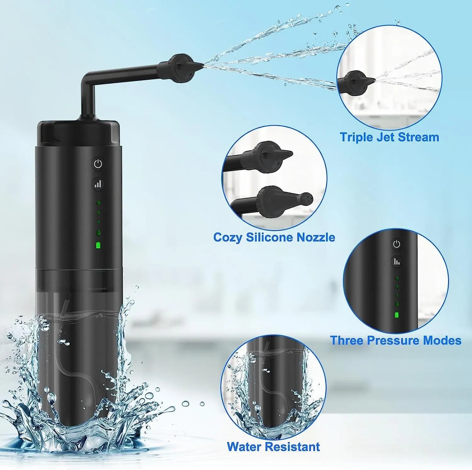 Water Powered Ear Cleaner Electric Triple Jet Stream 3 Pressure Water Resistant