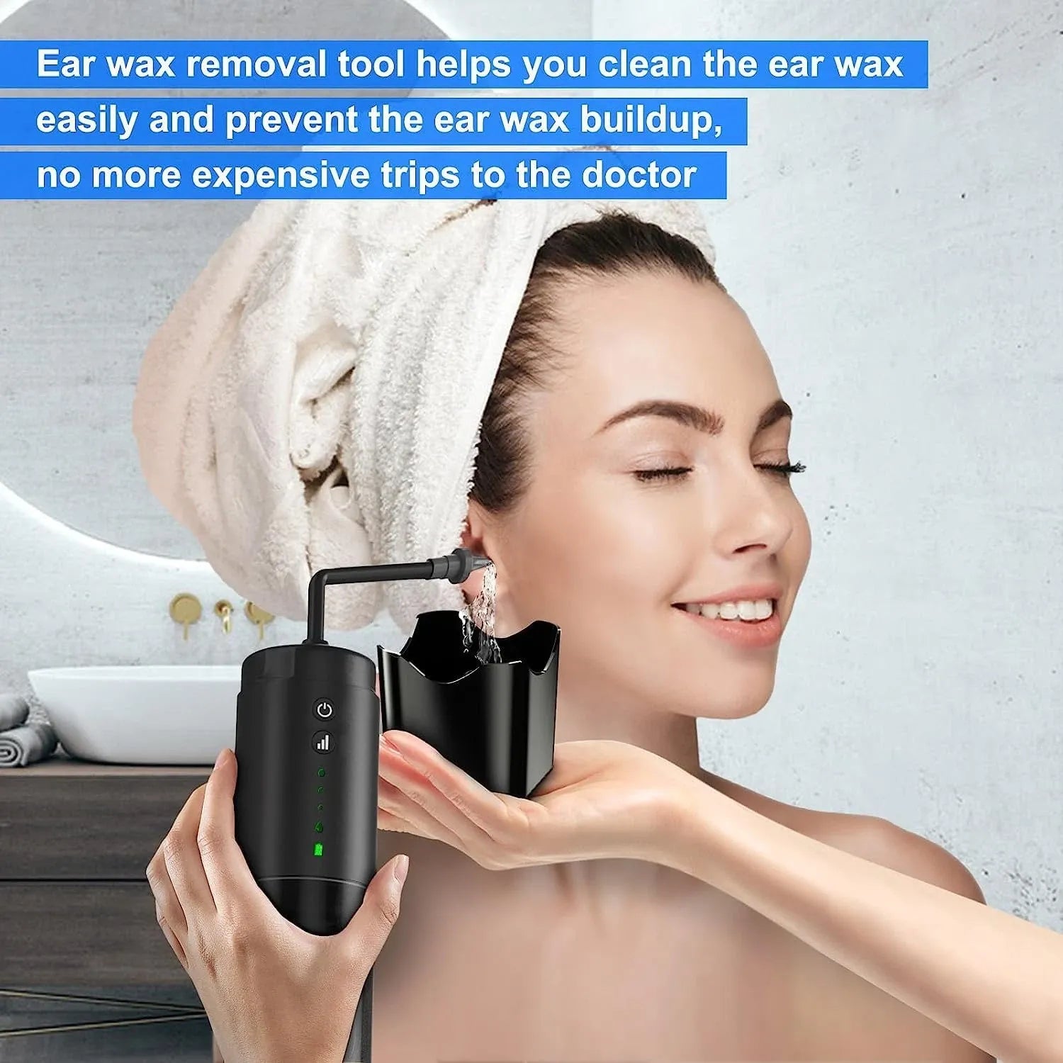 Water Powered Ear Cleaner Electric Triple Jet Stream 3 Pressure Water Resistant