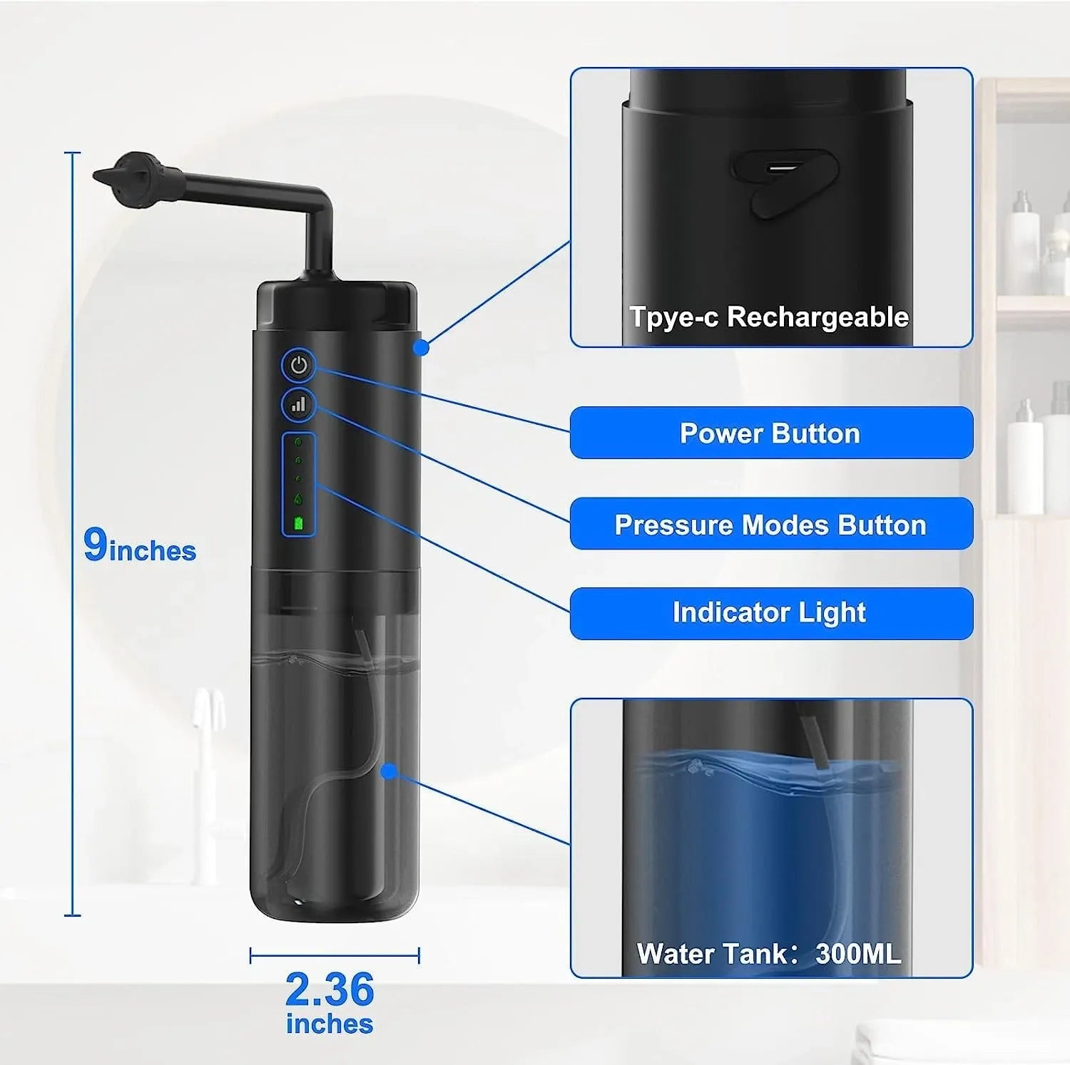 Water Powered Ear Cleaner Electric Triple Jet Stream 3 Pressure Water Resistant