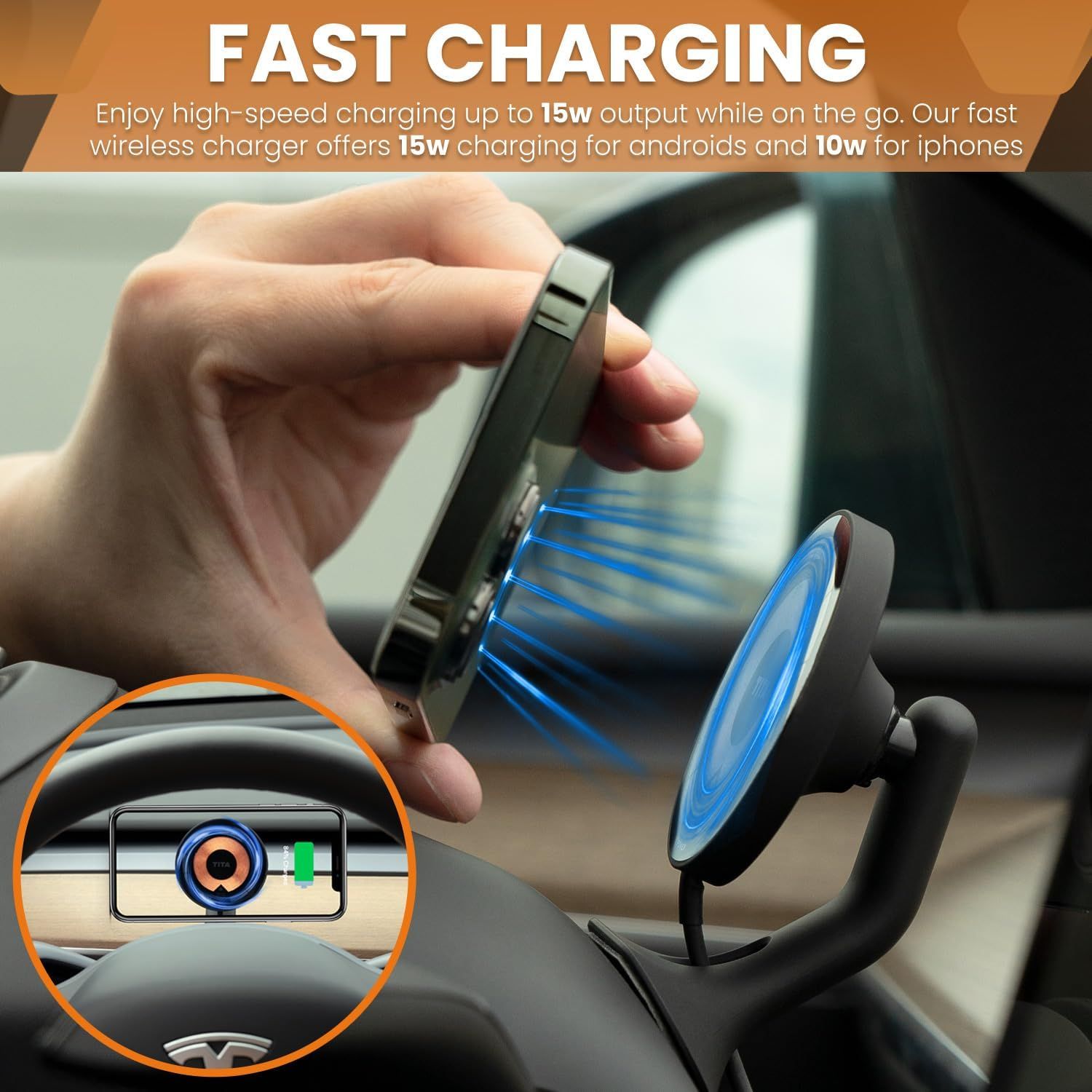 Car Mount Phone Charger for Tesla 3/Y Compatible TypeC 15W Fast Charge
