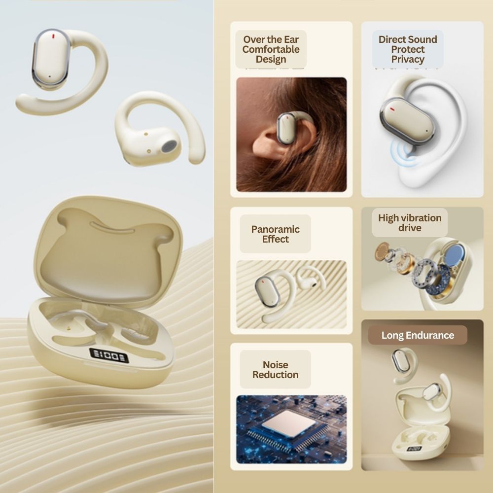 Bluetooth 5.3 Wireless Earbuds Deep Bass Over Ear - White