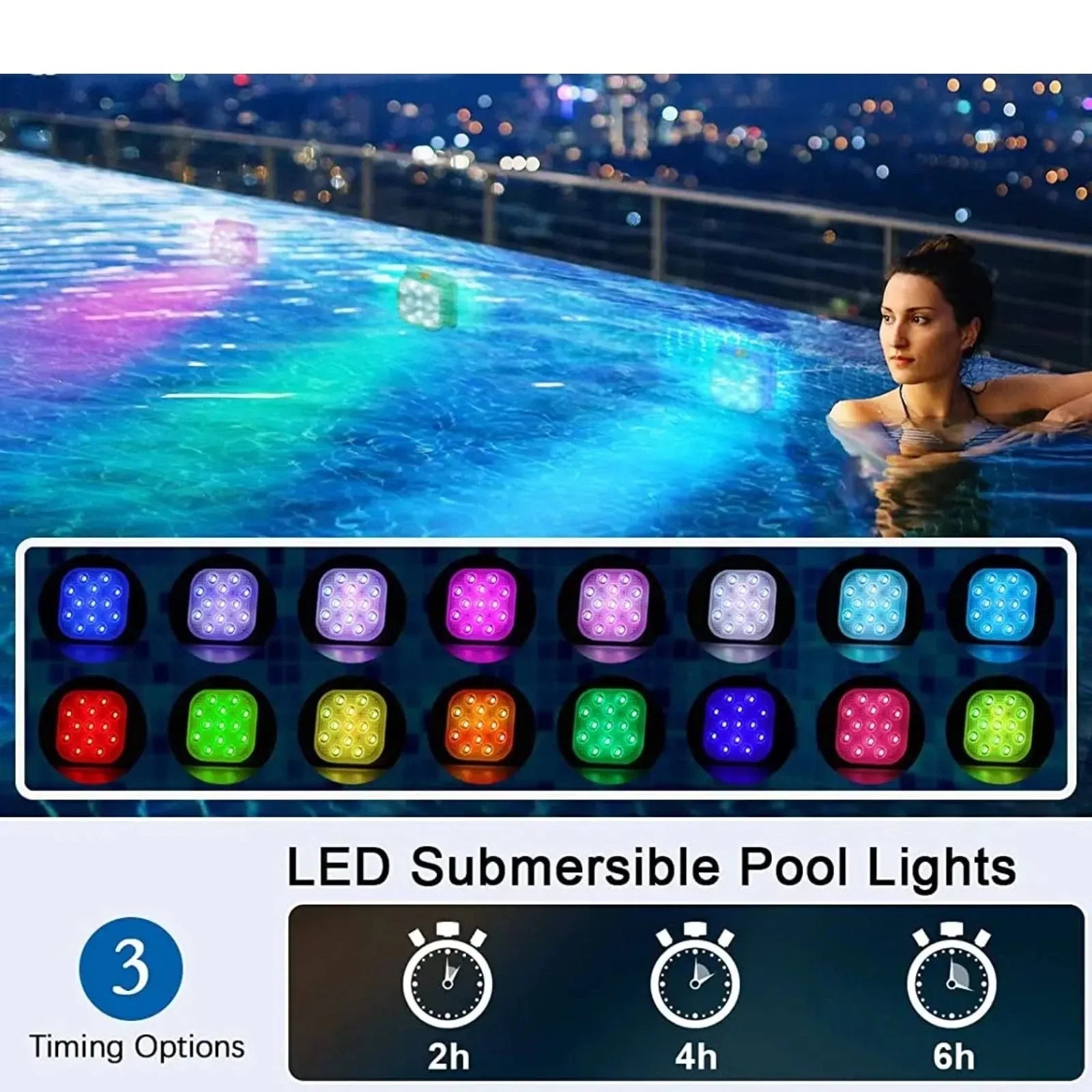 4Pcs Underwater Lights LED Submersible Pool Light Rechargeable with Remove Panel