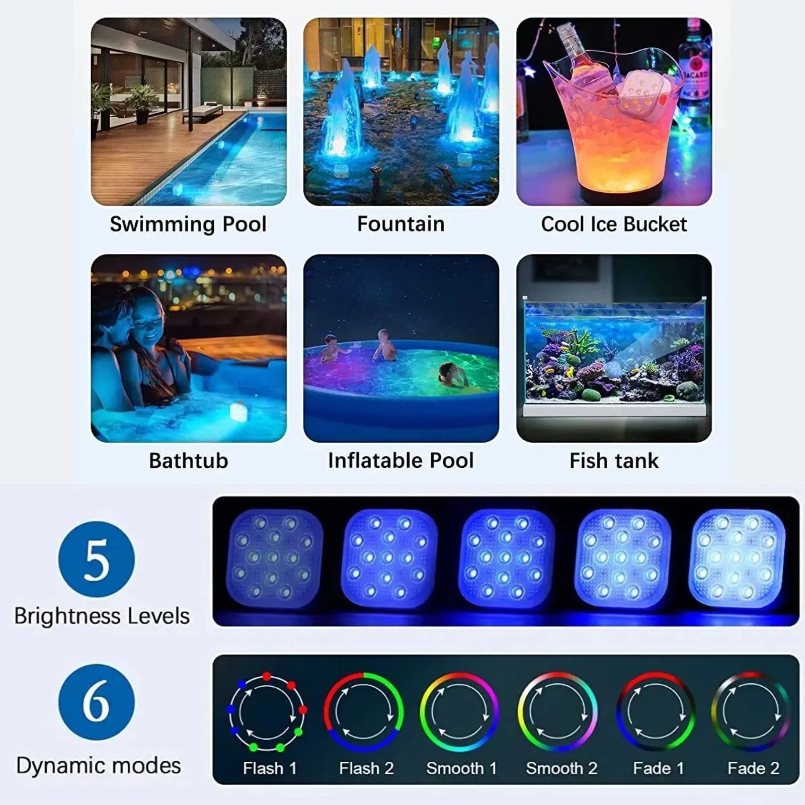 4Pcs Underwater Lights LED Submersible Pool Light Rechargeable with Remove Panel