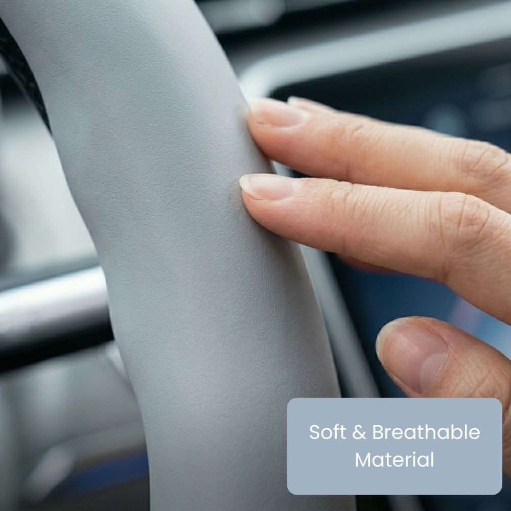 2Pcs Soft Breathable Anti-Slip Faux Leather Steering Wheel Protector Car Cover- White