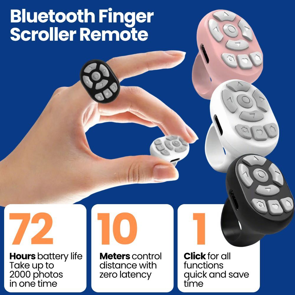 Scrolling Ring Remote Page Turner Wireless Finger Scroller Camera Video Record-White