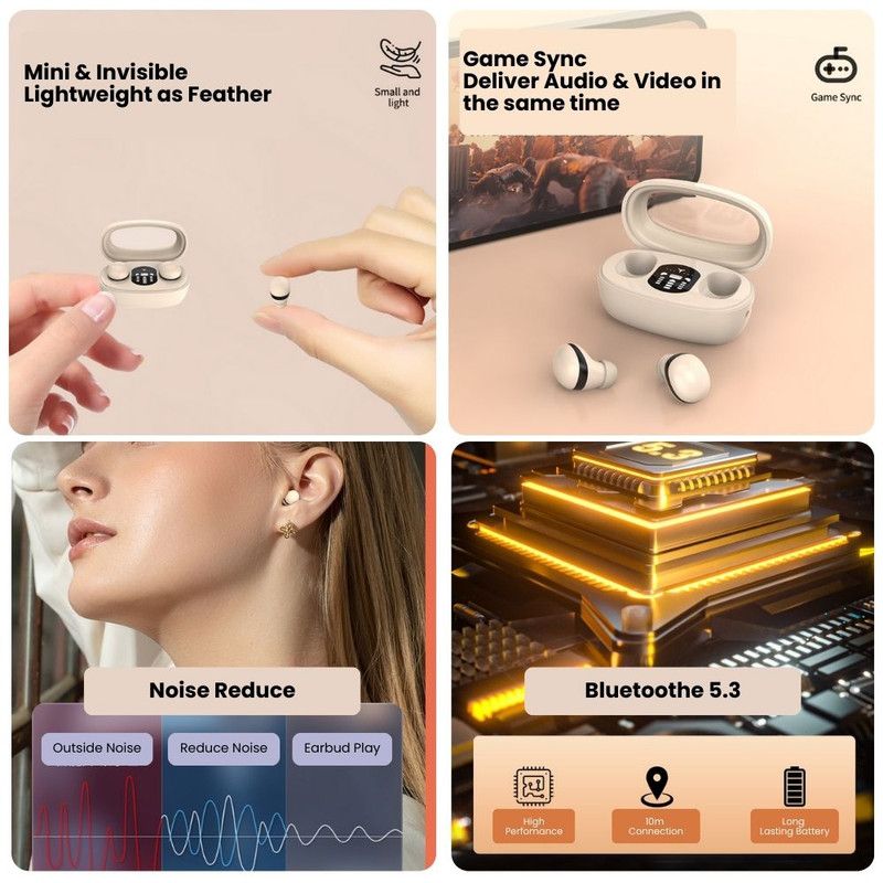 Invisible Mini Earbuds Side Sleepers Wireless Micro Smallest Hidden Headphones-Black