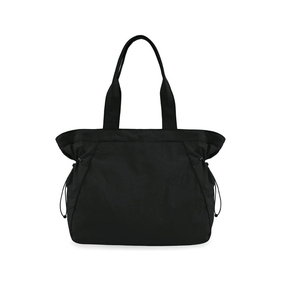 Lightweight Nylon Shopper Tote Bag 18L Side-Cinch Shoulder Bag - Black