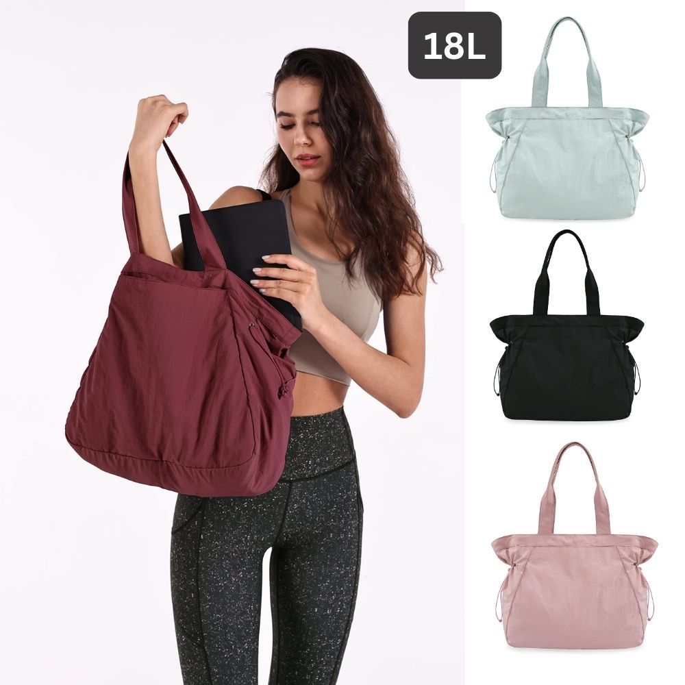 Lightweight Nylon Shopper Tote Bag 18L Side-Cinch Shoulder Bag - Mint