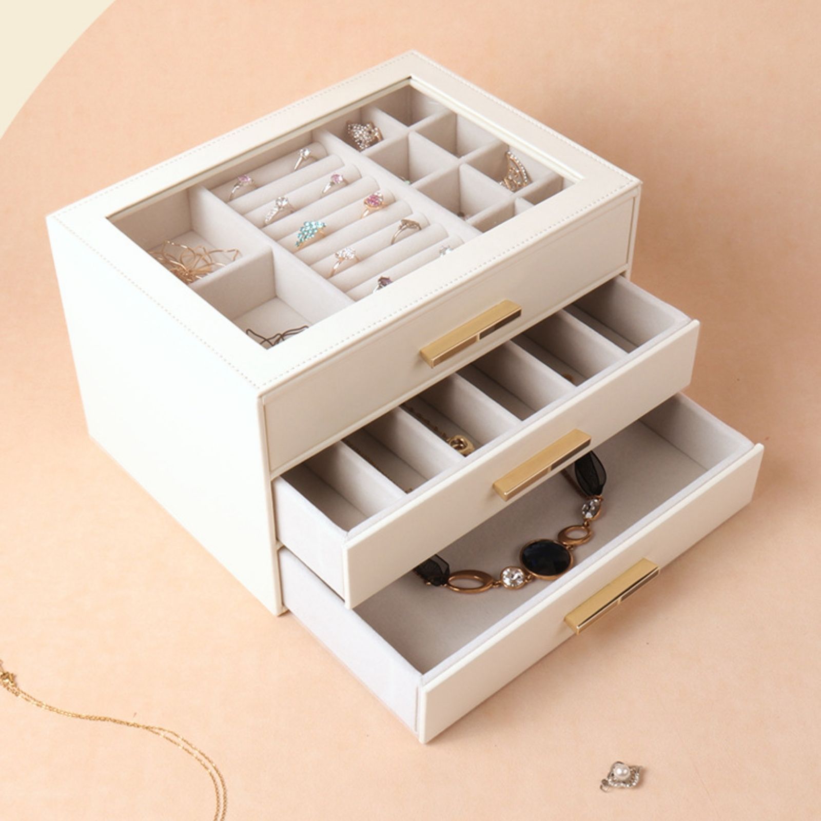 PU Leather Jewellery 3 Level Storage Box Drawer Organiser Gift