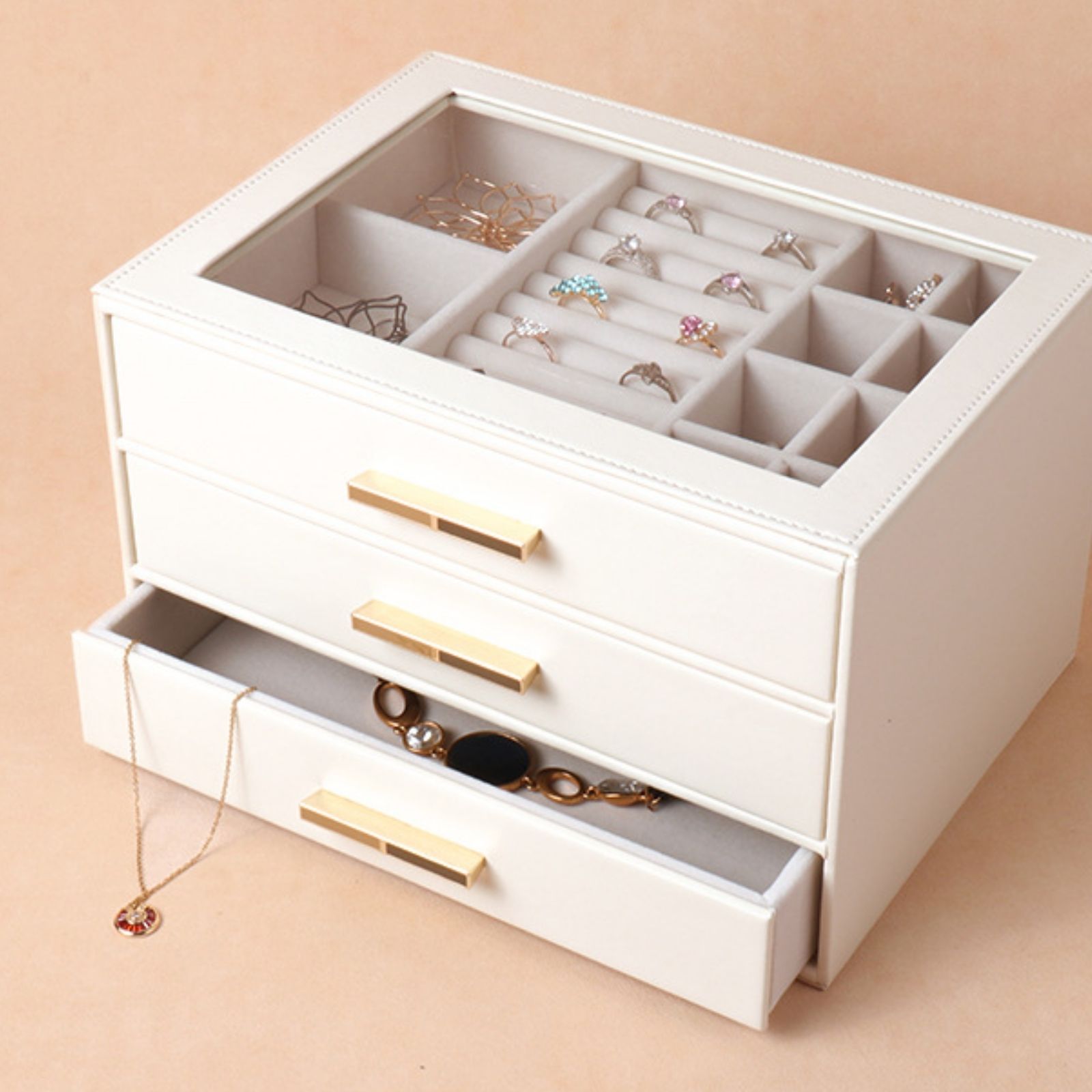 PU Leather Jewellery 3 Level Storage Box Drawer Organiser Gift