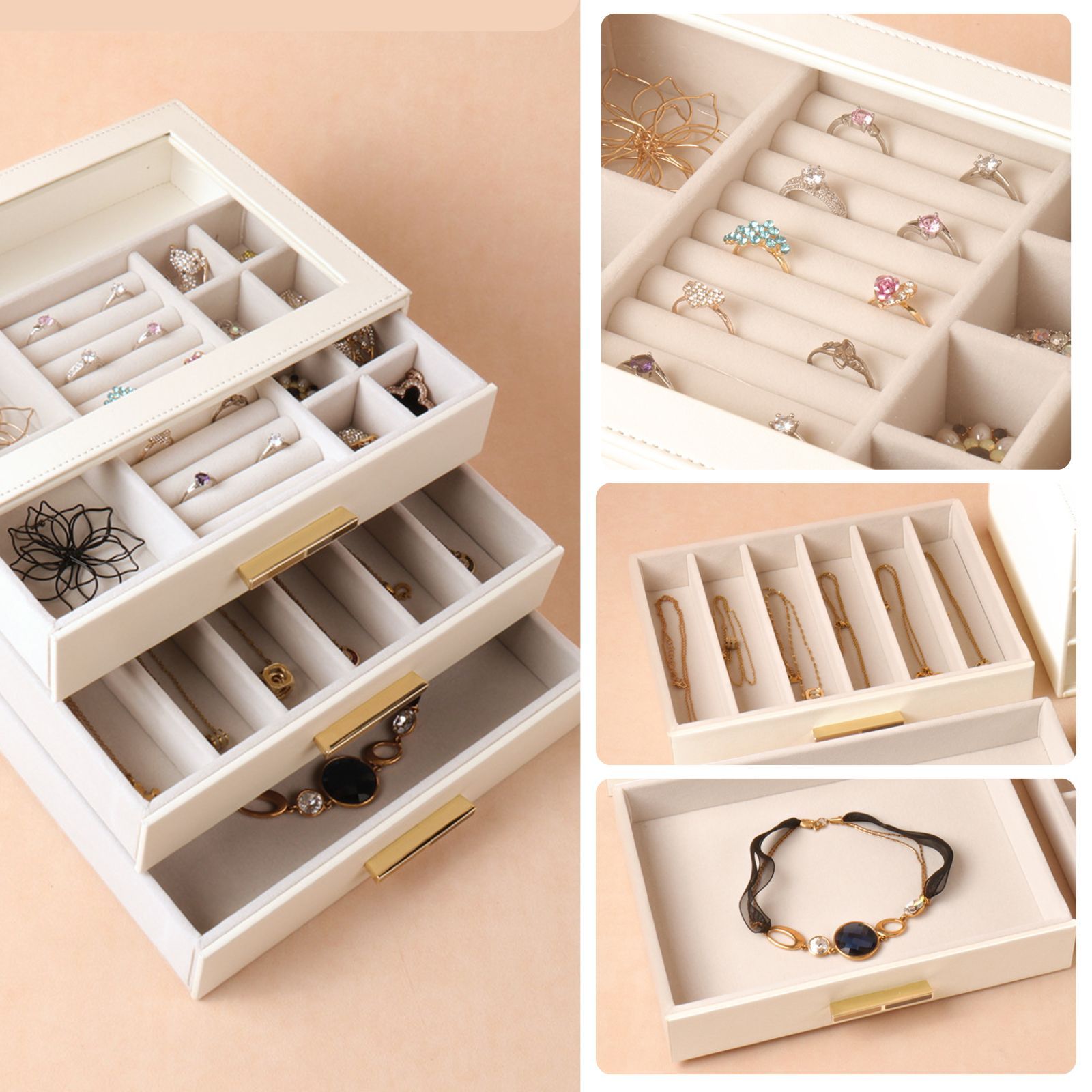 PU Leather Jewellery 3 Level Storage Box Drawer Organiser Gift