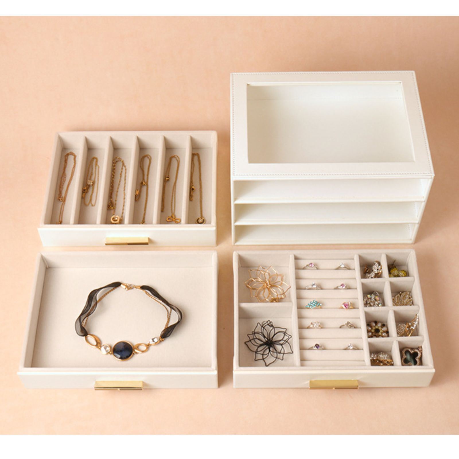 PU Leather Jewellery 3 Level Storage Box Drawer Organiser Gift