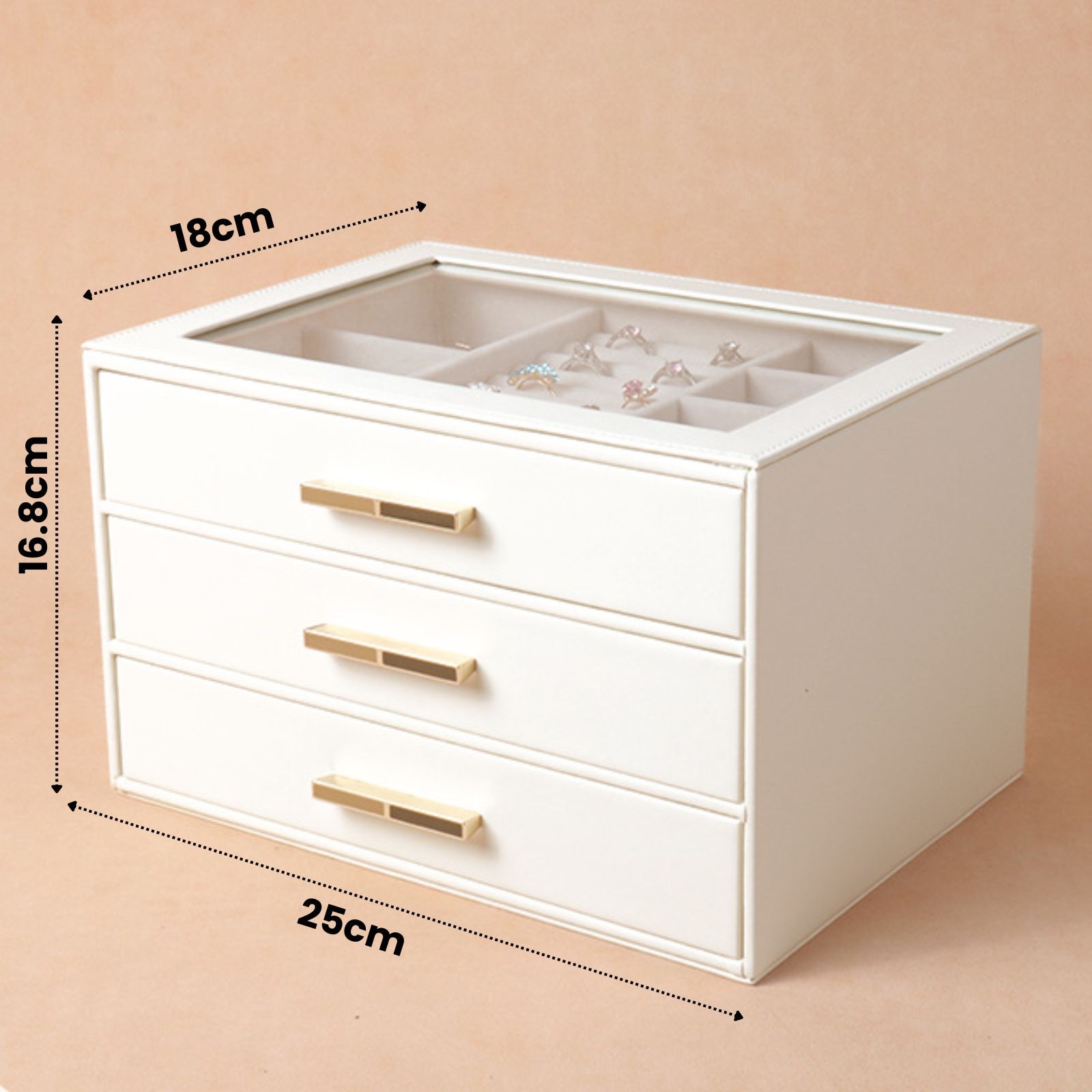 PU Leather Jewellery 3 Level Storage Box Drawer Organiser Gift