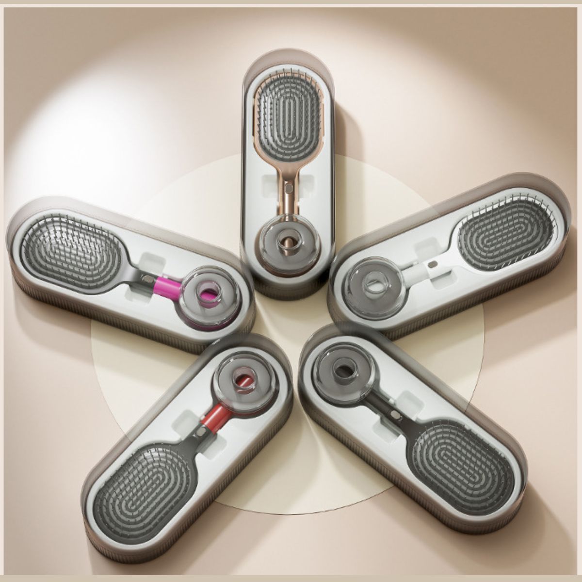 Air Cushion Massage Hair Brush Set with Wall Mount Holder Base - Black